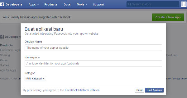 Buat Aplikasi Facebook