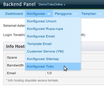 Menu Konfigurasi Toko