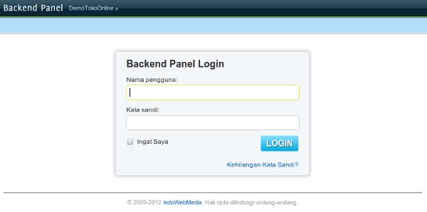 Login Backend Toko Online IndoStore